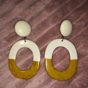 Vintage cream and mustard oversized earrings